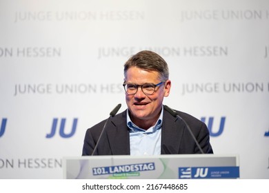 The German Politician And Prime Minister Of Hesse Boris Rhein Gives A Speech At The State Congress Of The Young Union Of Hesse In Baunatal, Hesse, Germany, On June 4th 2022.