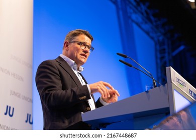 The German Politician And Prime Minister Of Hesse Boris Rhein Gives A Speech At The State Congress Of The Young Union Of Hesse In Baunatal, Hesse, Germany, On June 4th 2022.