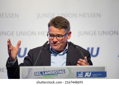 The German Politician And Prime Minister Of Hesse Boris Rhein Gives A Speech At The State Congress Of The Young Union Of Hesse In Baunatal, Hesse, Germany, On June 4th 2022.