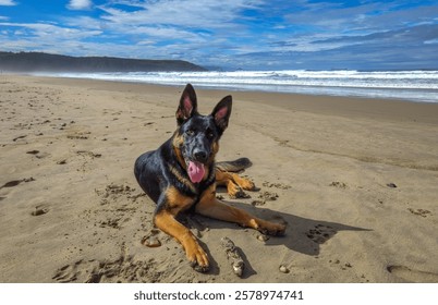 german shepherd on the beach