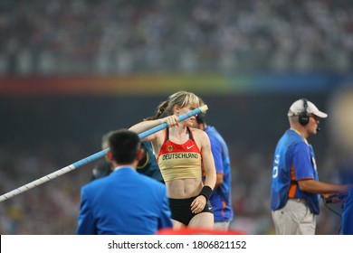 German Silke Spiegelburg Competes With Isinbayeva In The Pole Vault Final At The National Stadium At The China 2008 Beijing Olympic Games On August 18, 2008.