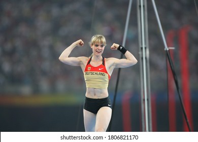 German Silke Spiegelburg Competes With Isinbayeva In The Pole Vault Final At The National Stadium At The China 2008 Beijing Olympic Games On August 18, 2008.