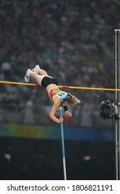 German Silke Spiegelburg Competes With Isinbayeva In The Pole Vault Final At The National Stadium At The China 2008 Beijing Olympic Games On August 18, 2008.