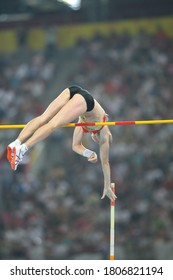 German Silke Spiegelburg Competes With Isinbayeva In The Pole Vault Final At The National Stadium At The China 2008 Beijing Olympic Games On August 18, 2008.