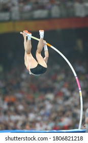 German Silke Spiegelburg Competes With Isinbayeva In The Pole Vault Final At The National Stadium At The China 2008 Beijing Olympic Games On August 18, 2008.