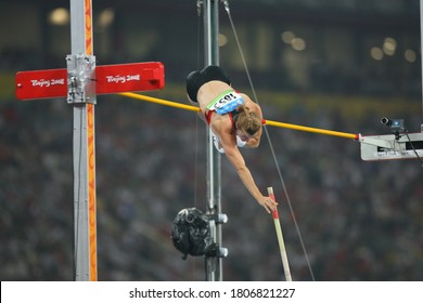 German Silke Spiegelburg Competes With Isinbayeva In The Pole Vault Final At The National Stadium At The China 2008 Beijing Olympic Games On August 18, 2008.