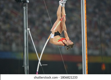 German Silke Spiegelburg Competes With Isinbayeva In The Pole Vault Final At The National Stadium At The China 2008 Beijing Olympic Games On August 18, 2008.