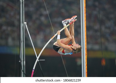 German Silke Spiegelburg Competes With Isinbayeva In The Pole Vault Final At The National Stadium At The China 2008 Beijing Olympic Games On August 18, 2008.