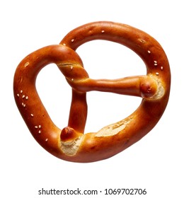 German Soft Pretzel. Single German Bread Pretzel On A White Background.