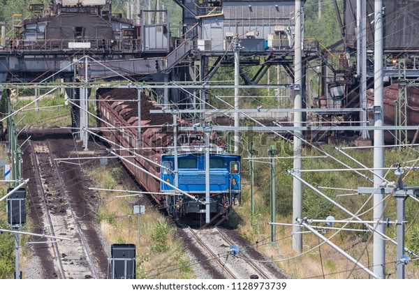 German train transporting brown coals from Hambach\
open pit mine to power\
plant