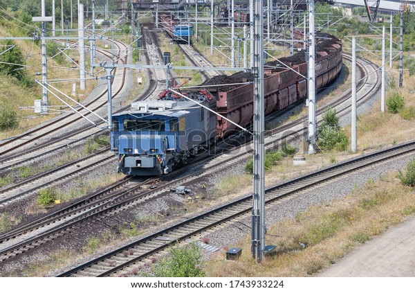 German train transporting brown coals from Hambach\
open pit mine to power\
plant