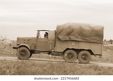 German Transport Of WWII Time During Historical Reenactment Of WWII , May 13, 2012 In Kiev, Ukraine