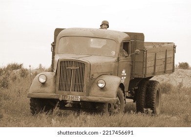 German Transport Of WWII Time During Historical Reenactment Of WWII , May 13, 2012 In Kiev, Ukraine