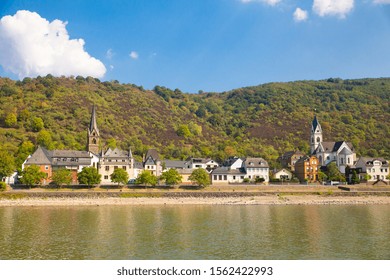 German travel landscape from village along the Rhine River with beautiful old architecture
