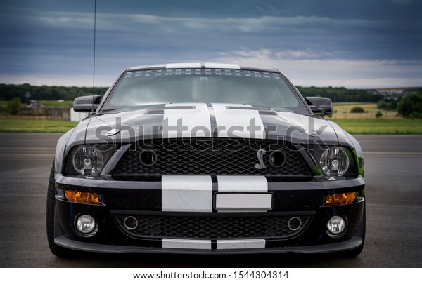 Germany -
20.09.2019: A black-white Ford Mustang
Shelby
