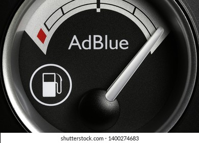 GERMANY - APRIL 12, 2019: AdBlue Fuel Gauge In Truck Dashboard - Full