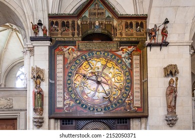 Münster, Germany - April 29, 2022: The Astronomical Clock In The St.Paulus Cathedral In Münster Which Was Built In The Middle Ages And From Which You Can Read The Time.