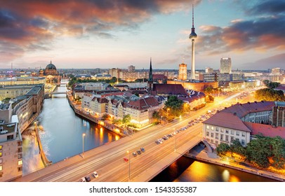 Germany, Berlin Cityscape At Sunrise