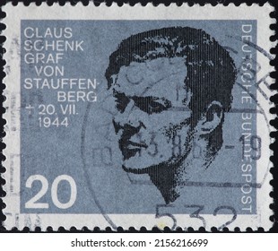 GERMANY - CIRCA 1964: A Postage Stamp From GERMANY, Showing A Portrait Of The Resistance Fighter Against Hitler Claus Schenk Graf Von Stauffenberg . Circa 1964