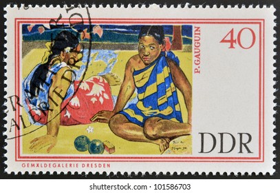 GERMANY - CIRCA 1967: A stamp printed in Germany shows Tahitian Beach by Paul Gauguin, circa 1967