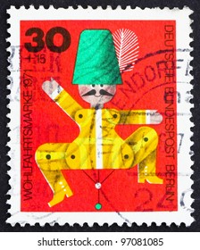 GERMANY - CIRCA 1971: A Stamp Printed In The Germany, Berlin Shows Jumping Jack, Wooden Toy, Circa 1971