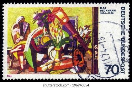 GERMANY - CIRCA 1974: a stamp printed in germany shows Big Still-life, painting by Max Beckmann, german expressionist painter, circa 1974