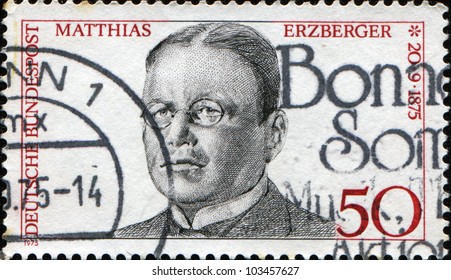 GERMANY - CIRCA 1975: A Stamp Printed In German Federal Republic Shows Matthias Erzberger, Signer Of Compiegne Armistice At End Of World War I, Circa 1975