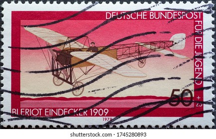 GERMANY - CIRCA 1978: A Postage Stamp Printed In Germany Showing Historic Aviation Motif: Monoplane By Louis Blériot