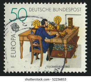 GERMANY  - CIRCA 1979: Stamp Printed In Germany, Shows Telegraph Operator, Circa 1979.