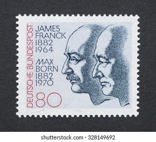 GERMANY - CIRCA 1982: A Postage Stamp Printed In Germany Showing An Image Of James Franck And Max Born, Circa 1982. 