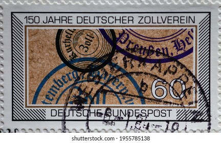 GERMANY - CIRCA 1983  : A Postage Stamp From Germany, Showing A Customs Stamp Of The German Customs Union 150 Years Anniversary