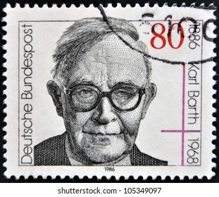 GERMANY - CIRCA 1986: A Stamp Printed In West Germany Shows Image Of Karl Barth, Circa 1986