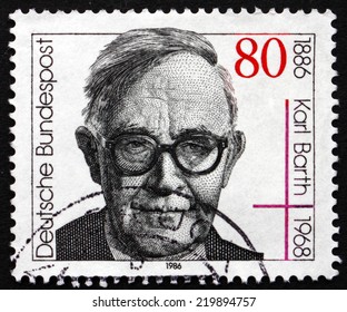 GERMANY - CIRCA 1986: A Stamp Printed In The Germany Shows Karl Barth, Protestant Theologian, Circa 1986