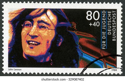 GERMANY - CIRCA 1988: A Stamp Printed In Germany Shows John Winston Ono Lennon (1940-1980), Series Rock Stars, Circa 1988