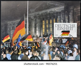 GERMANY - CIRCA 1990: A Postcard Printed In Germany Dedicated To German Reunification, Circa 1990