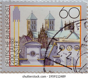 GERMANY - CIRCA 1993 : A Postage Stamp From Germany, Showing The St. Paulus Cathedral, Überwasserkirche And Other Buildings From Münster. 1200 Years Of Münster 