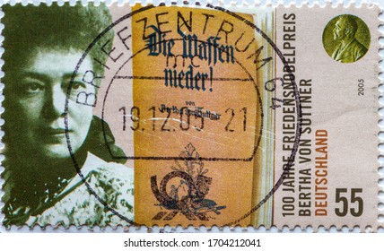 GERMANY - CIRCA 2005: A Postage Stamp Printed In Germany Showing A Portrait Of Nobel Peace Prize Winner Bertha Von Suttner