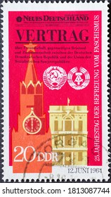 GERMANY, DDR - CIRCA 1970: A Postage Stamp From Germany, GDR Showing Title Of The Newspaper Neues Deutschland; Text: 25th Anniversary Of Liberation From Fascism