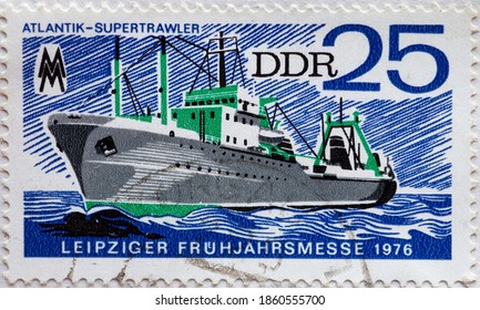 GERMANY, DDR - CIRCA 1976 : A Postage Stamp From Germany, GDR Showing A Super Trawler A Vessel Of The 