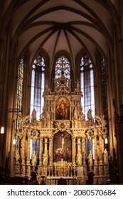 Germany, Erfurt, 21.11.2021. Interior decoration of the Catholic Erfurt Cathedral.