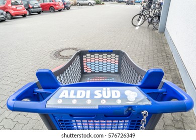 GERMANY  - FEBRUARY  09.2017 : Supermarket  Trolley  From ALDI Süd 