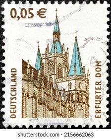 Germany, Federal Republic, circa 2004: Postage stamp showing Erfurt Cathedral.