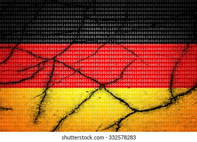 Germany flag with binary text and cracks