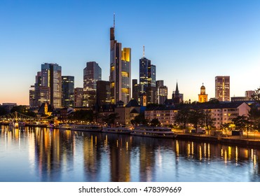 Germany Frankfurt Am Main Skyline Sunset Night