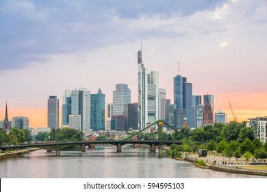 Germany Frankfurt Am Main Skyline Sunset Night