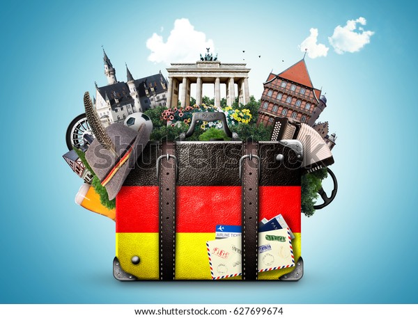 Germany,\
german landmarks, travel and retro\
suitcase