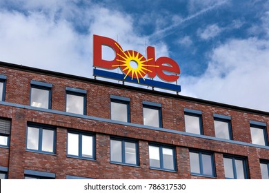 Germany, Hamburg: Logo Brand Name Of Famous Dole Fresh Fruit Europe On Top Of Its European Headquarters In The German City Center - Concept Food Banana Fruit Agriculture Company. October 09, 2017