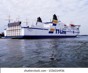 Travemünde - Germany - June 18. 2013: The TT-Line Ship Nils Dacke Arrives In Travemünde. 