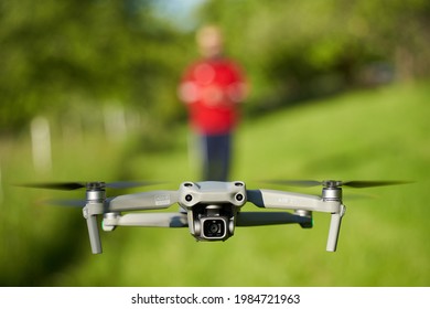 Nürtingen, Germany - May 29, 2021: Drone Dji Air 2s. The Gray Multicopter Is The All In One Solution For Ambitious Photographers And Videographers. Front View.