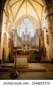 Münster / Germany - October 13, 2019: Interior Of The St. Paulus Dom With Altar And Organ In Münster, Germany.